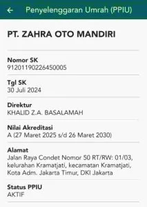 nomor penyelenggara perjalanan ibadah umrah uhud tour