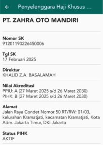nomor penyelenggara ibadah haji khusus uhud tour